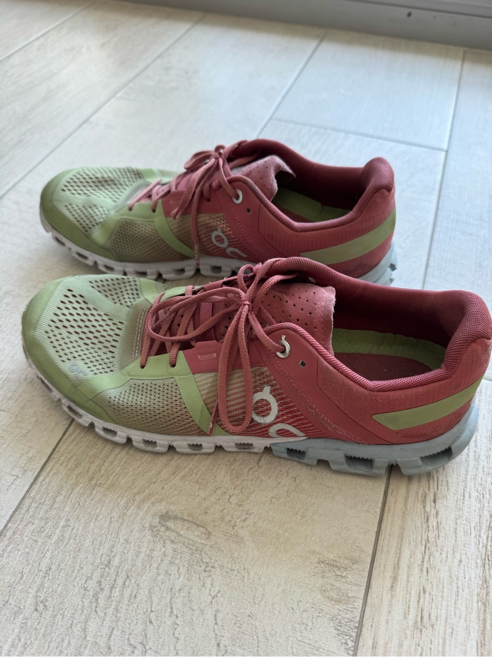 On Running Women's Coral Pink and Light Green Running Shoes - Picture 1 of 3